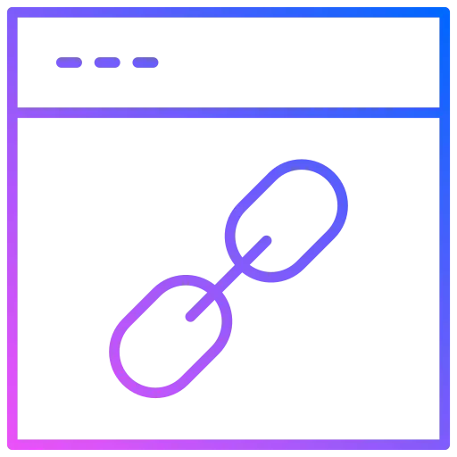 A linear gradient icon in purple and blue showing a browser window with a double-link chain symbol in the center.